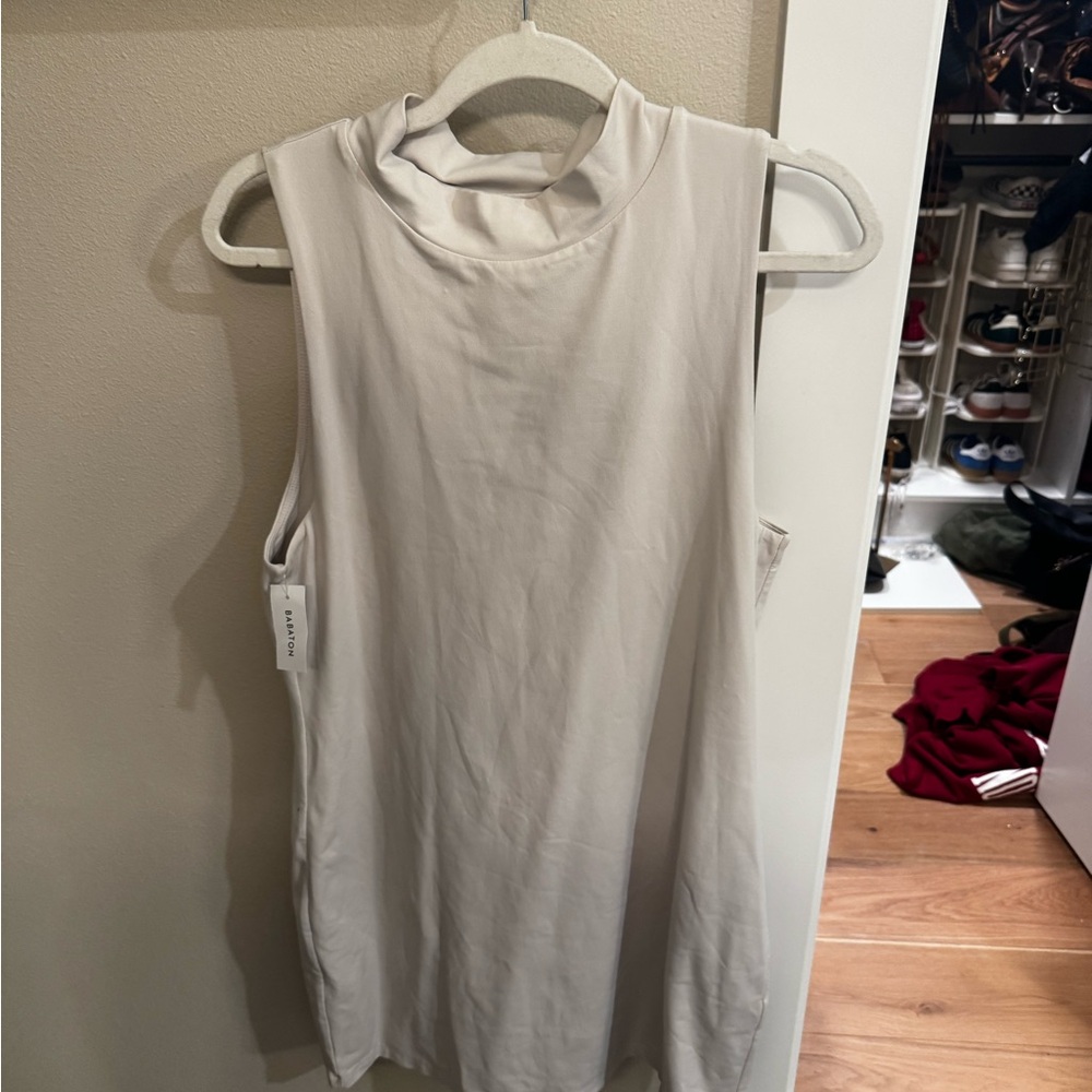 Aritzia off white sleeveless mock neck mini dress